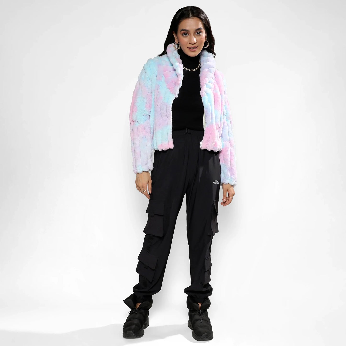 Powder Blue & Blush Pink Bubblegum Ripple Faux Fur Jacket