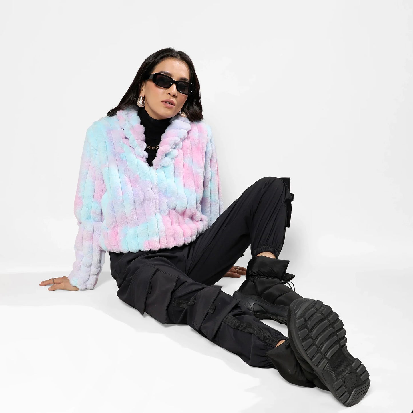 Powder Blue & Blush Pink Bubblegum Ripple Faux Fur Jacket
