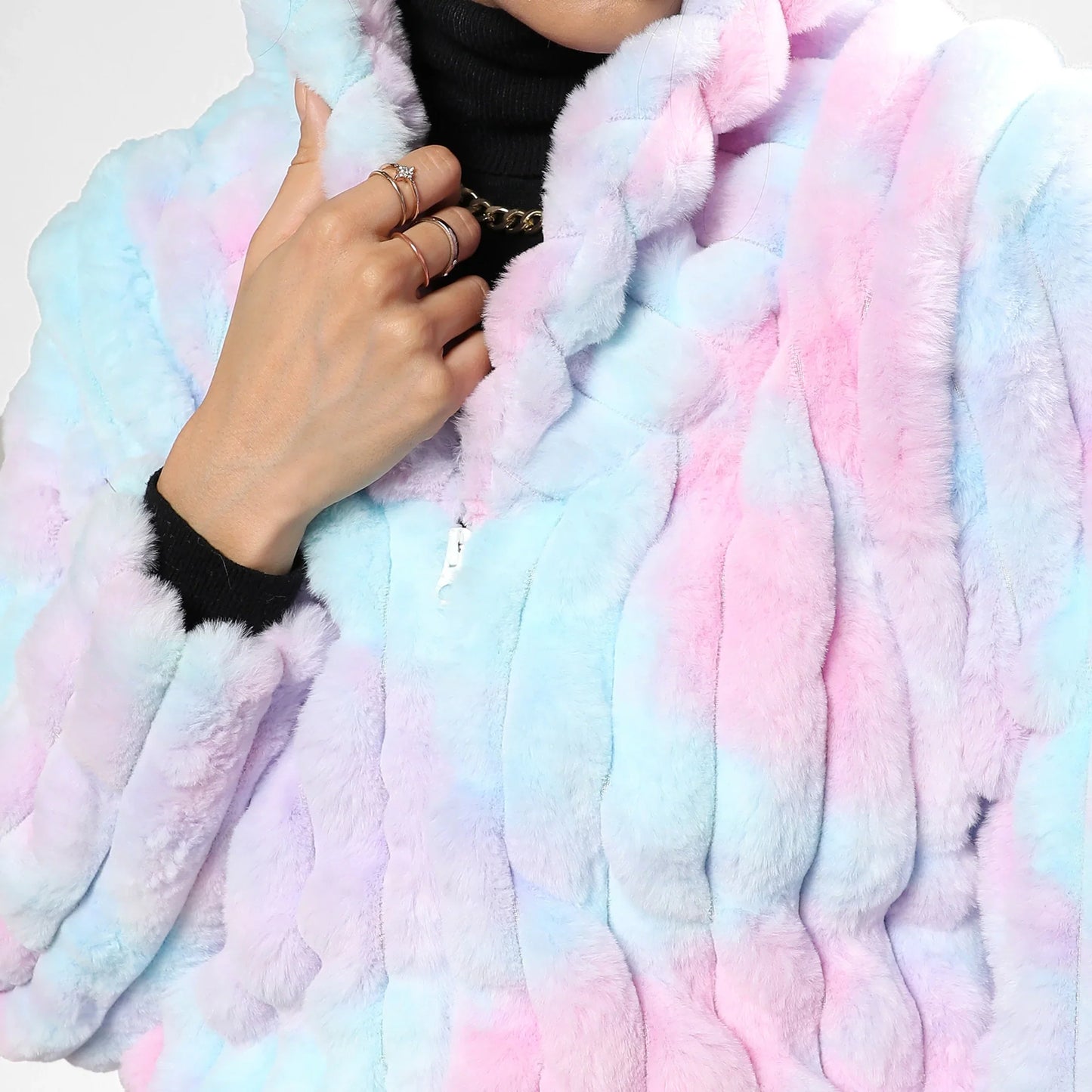 Powder Blue & Blush Pink Bubblegum Ripple Faux Fur Jacket
