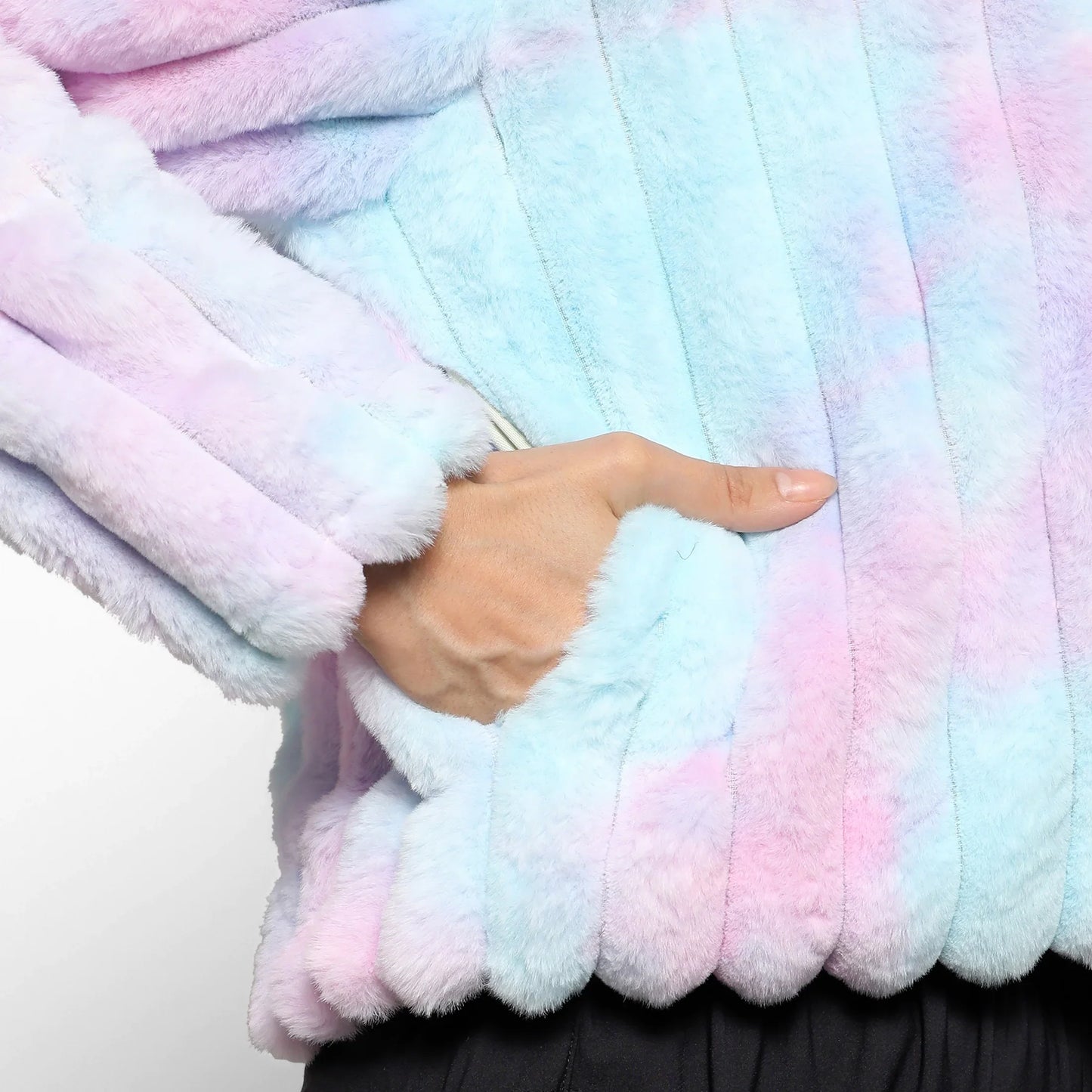 Powder Blue & Blush Pink Bubblegum Ripple Faux Fur Jacket