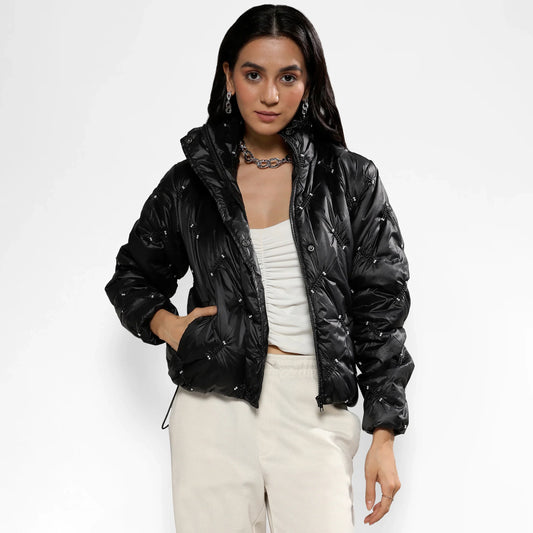 Carbon Black Diamond Quilt Puffler Jacket