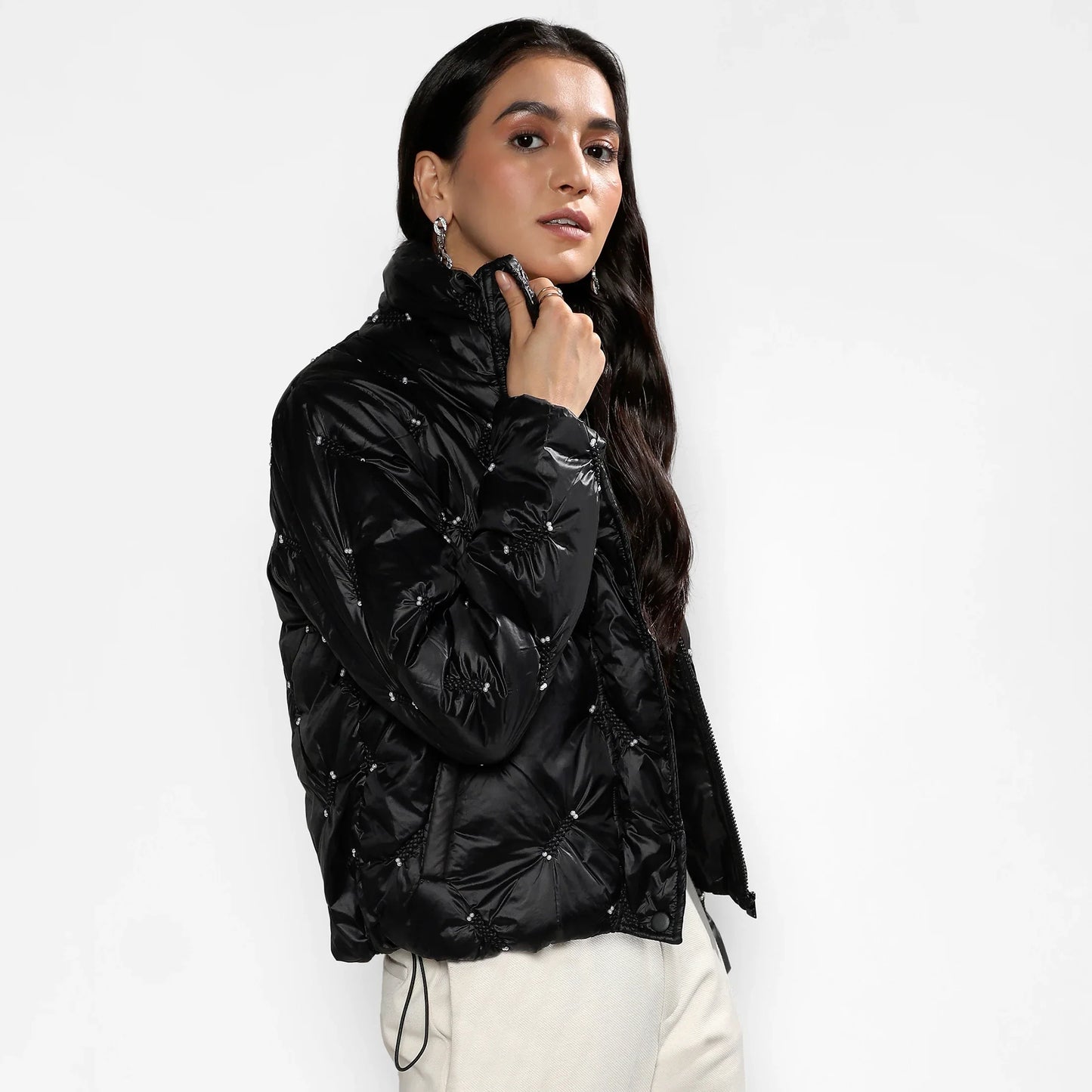 Carbon Black Diamond Quilt Puffler Jacket