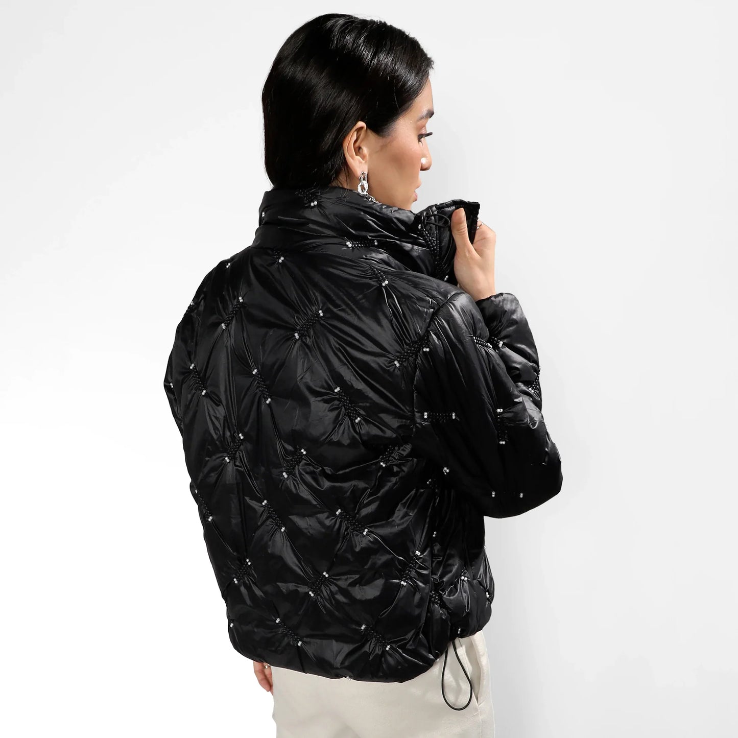 Carbon Black Diamond Quilt Puffler Jacket