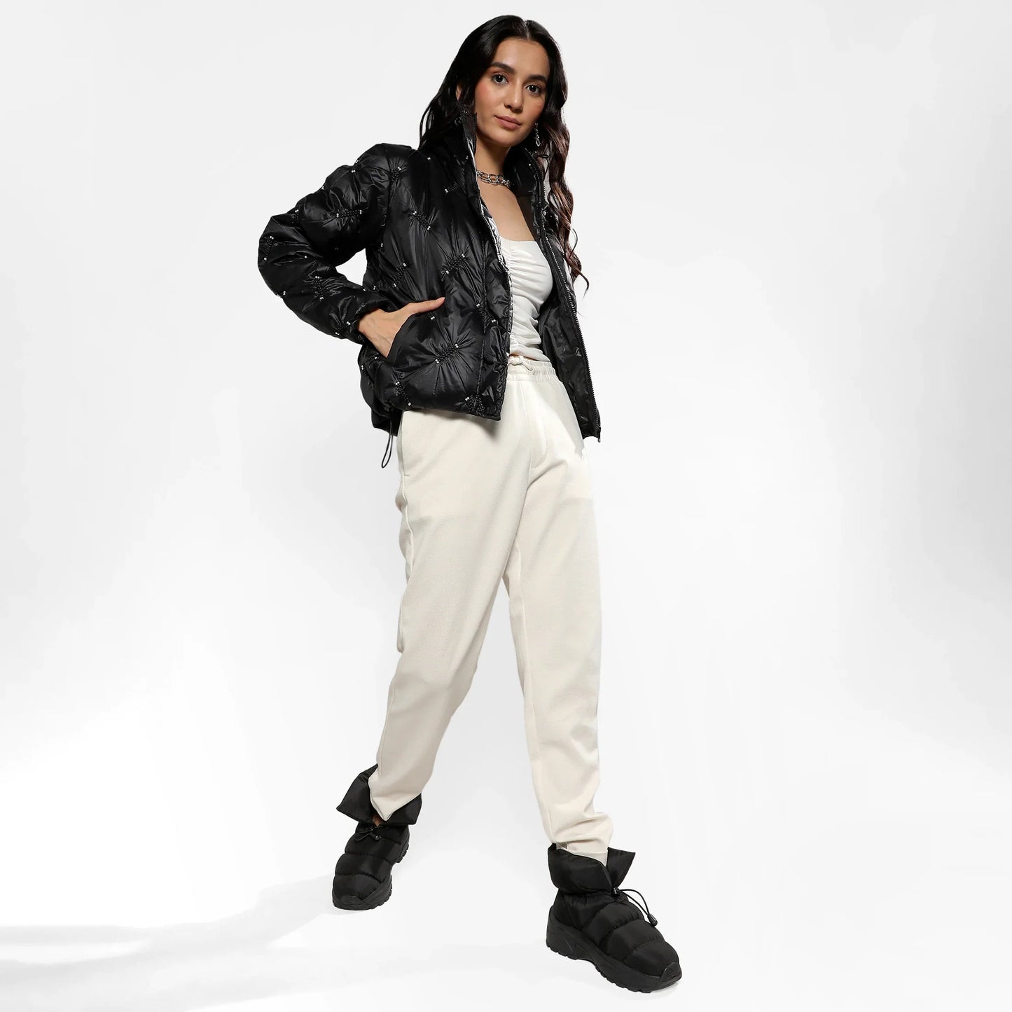 Carbon Black Diamond Quilt Puffler Jacket