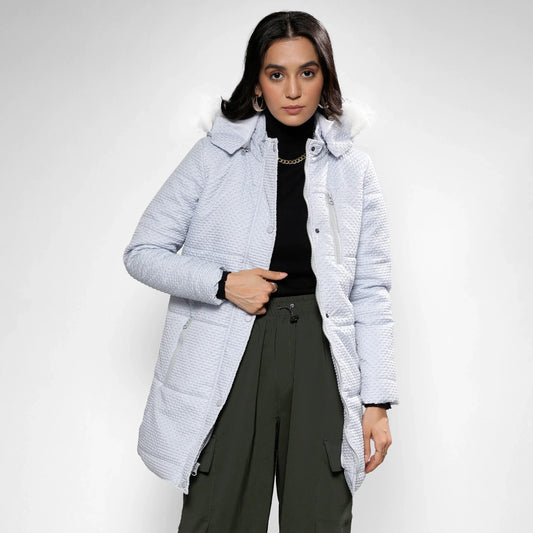 Light Grey Micro Diamond Quilted Puffer Jacket