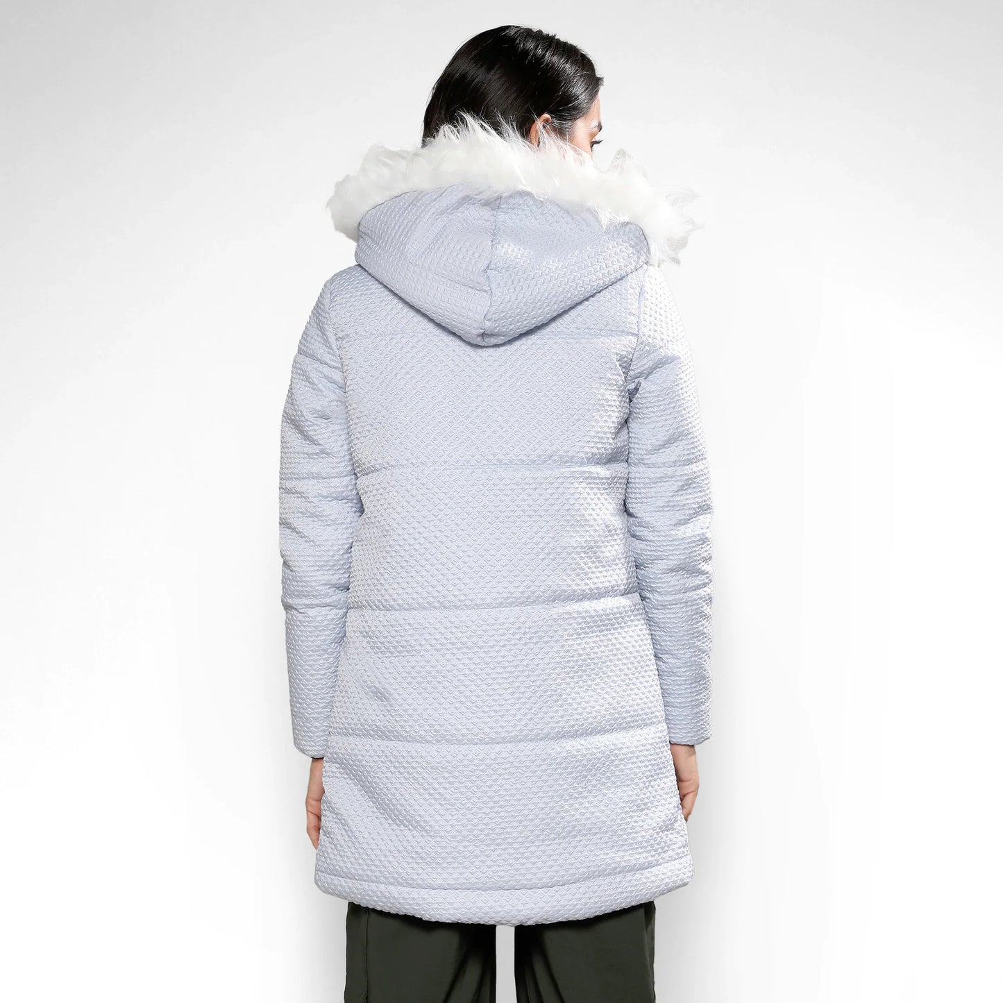 Light Grey Micro Diamond Quilted Puffer Jacket