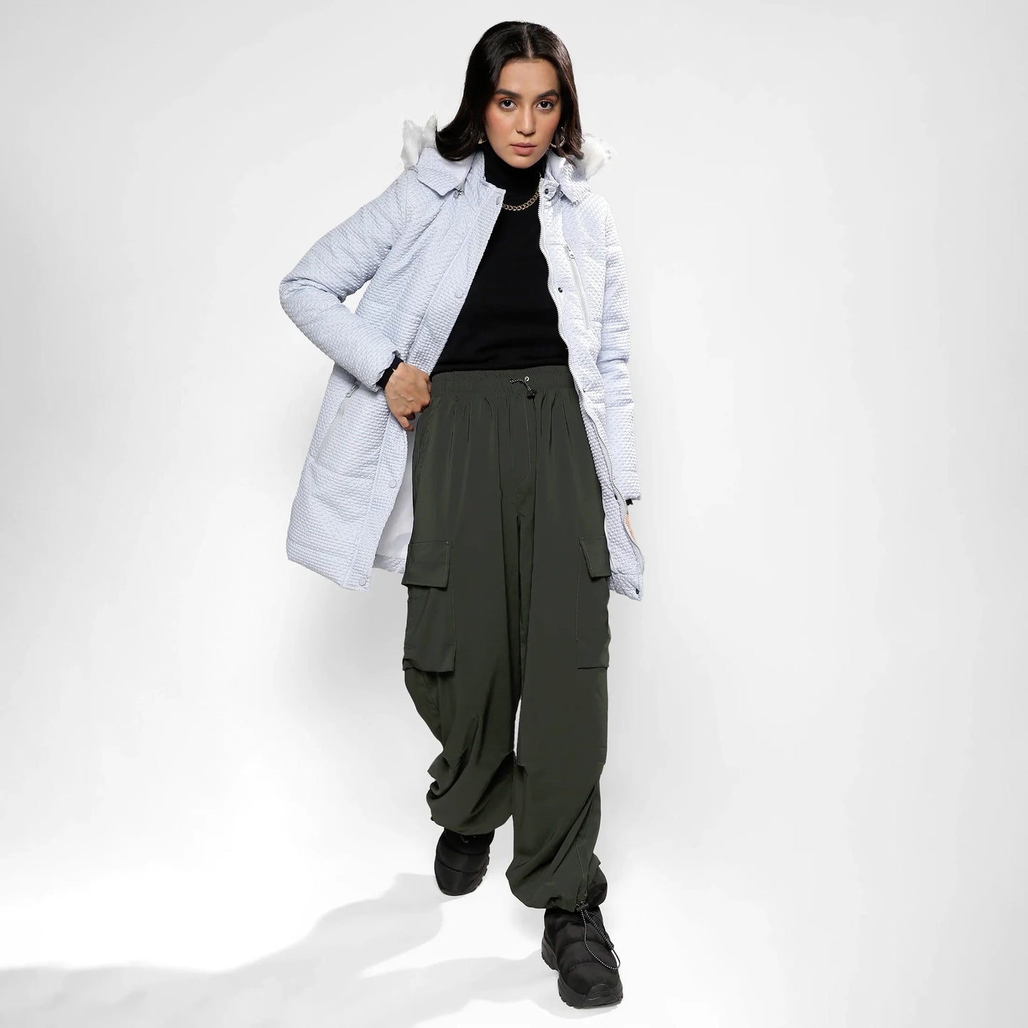 Light Grey Micro Diamond Quilted Puffer Jacket
