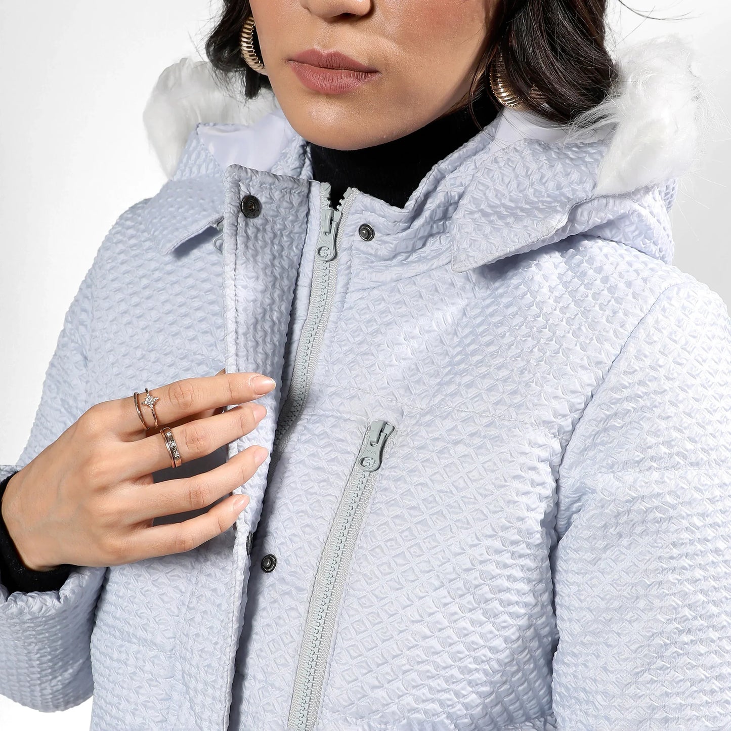 Light Grey Micro Diamond Quilted Puffer Jacket