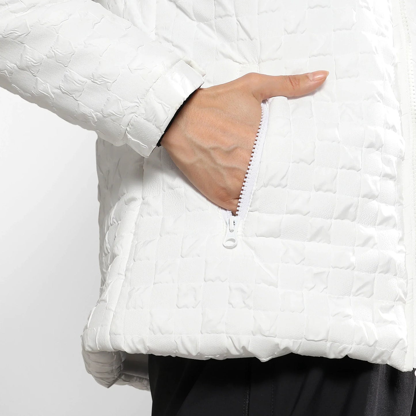 Powder White Buffallo Check Quilted Puffer Jacket