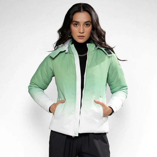 Pistachio Green & Chalk White Ombre Puffer Jacket