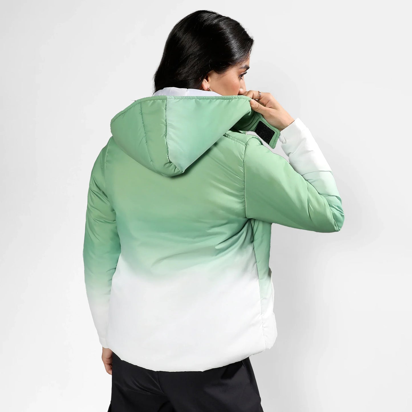 Pistachio Green & Chalk White Ombre Puffer Jacket
