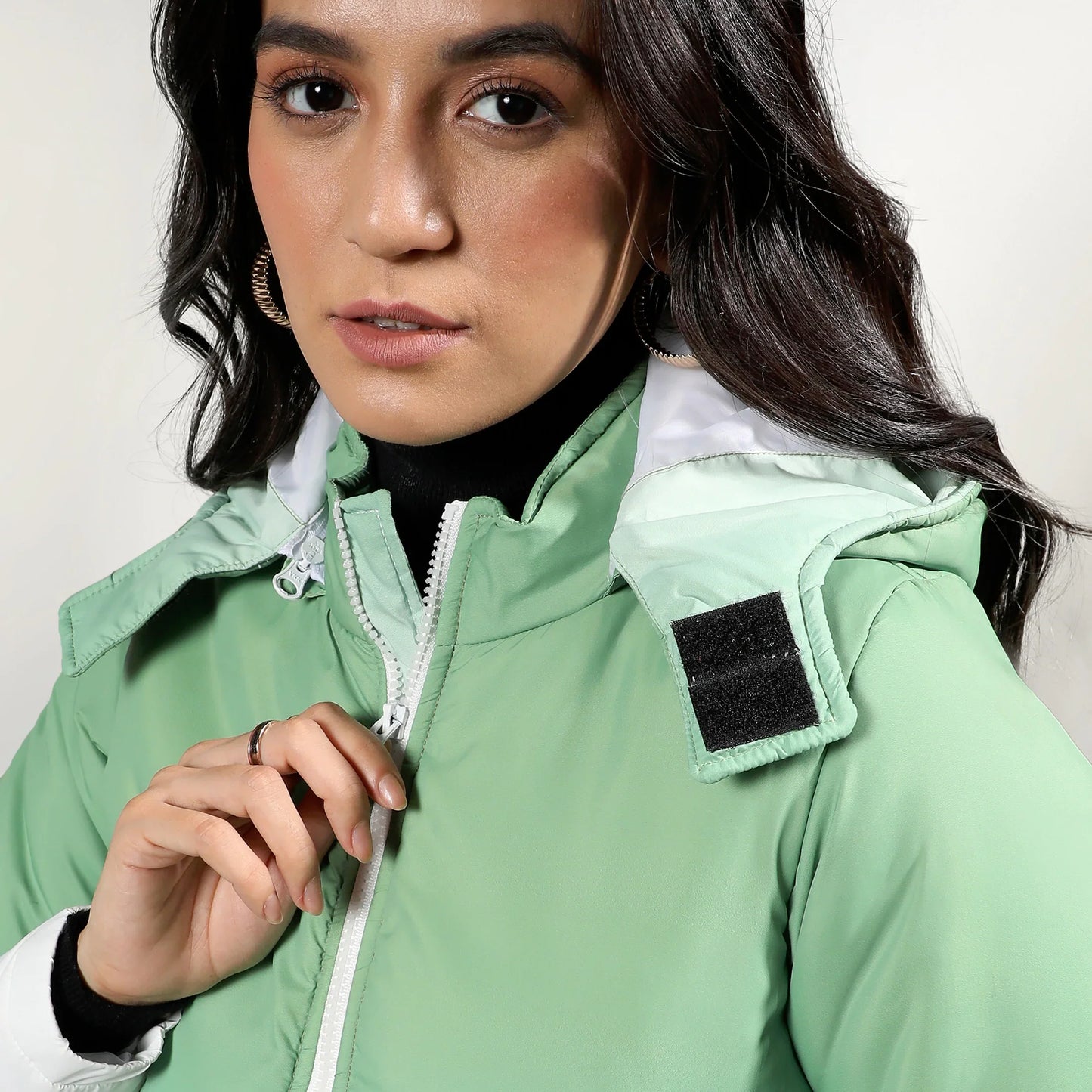 Pistachio Green & Chalk White Ombre Puffer Jacket