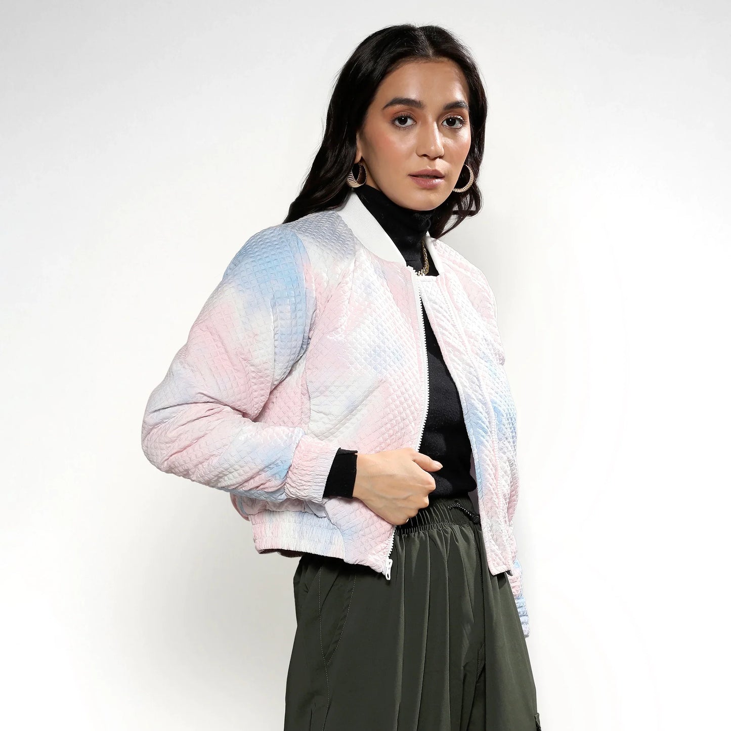 Powder Blue & Blush Pink Tie-Dye Micro Diamond Quilted Puffer Jacket