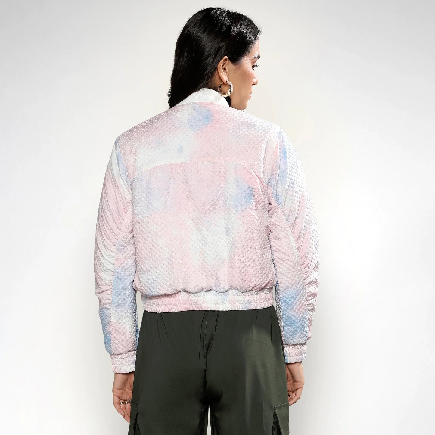 Powder Blue & Blush Pink Tie-Dye Micro Diamond Quilted Puffer Jacket