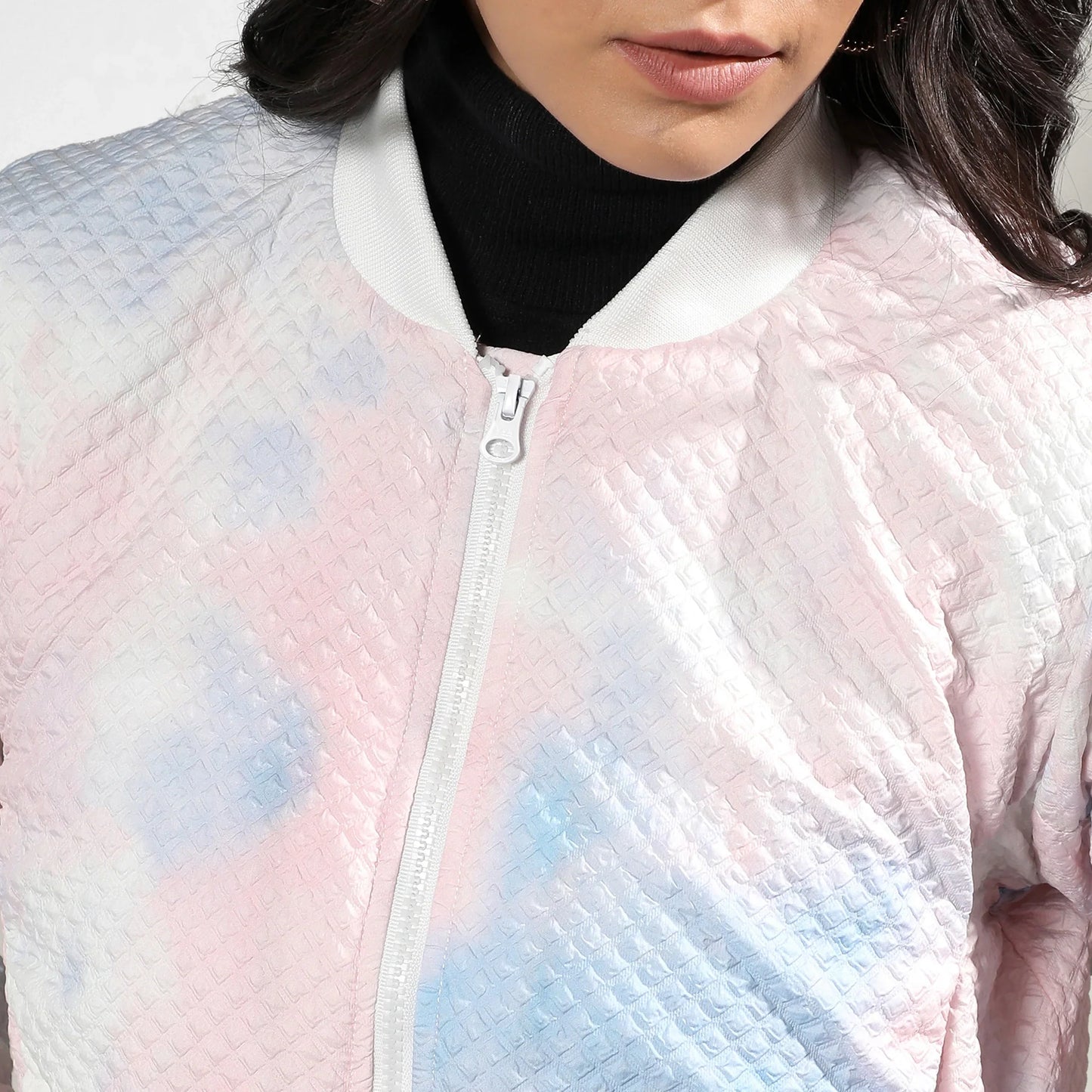 Powder Blue & Blush Pink Tie-Dye Micro Diamond Quilted Puffer Jacket