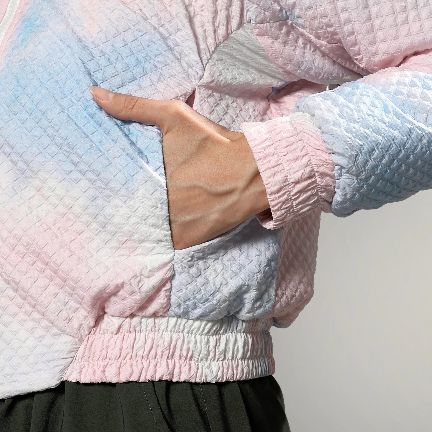 Powder Blue & Blush Pink Tie-Dye Micro Diamond Quilted Puffer Jacket