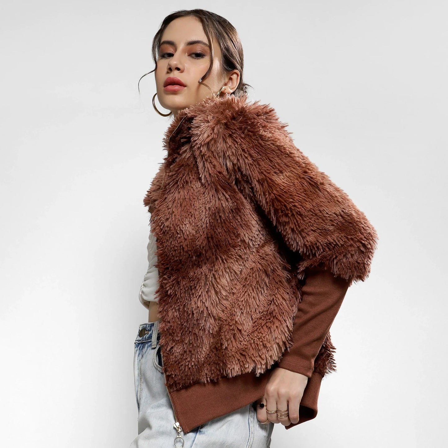 Chocolate Brown Faded Faux Fur Jacket