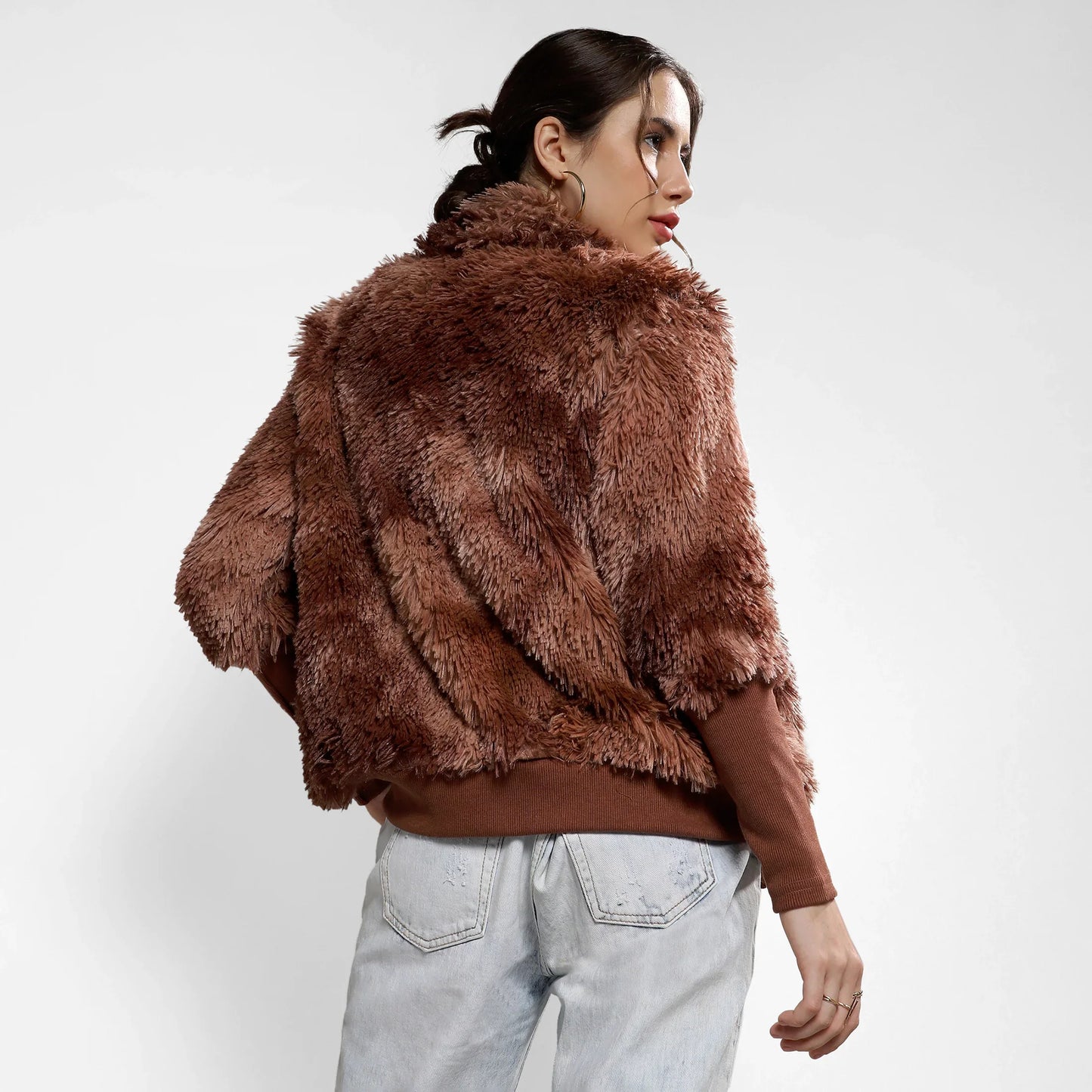 Chocolate Brown Faded Faux Fur Jacket