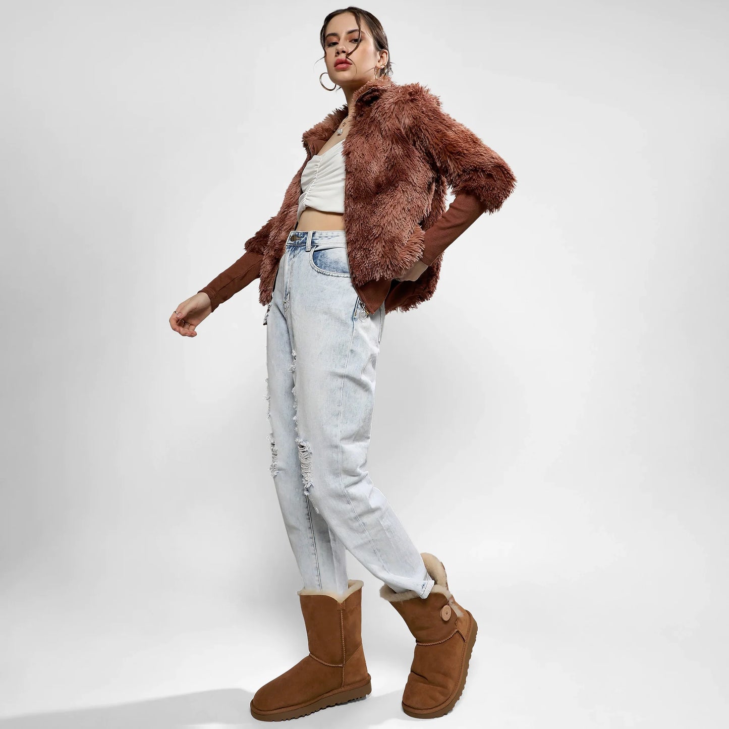 Chocolate Brown Faded Faux Fur Jacket