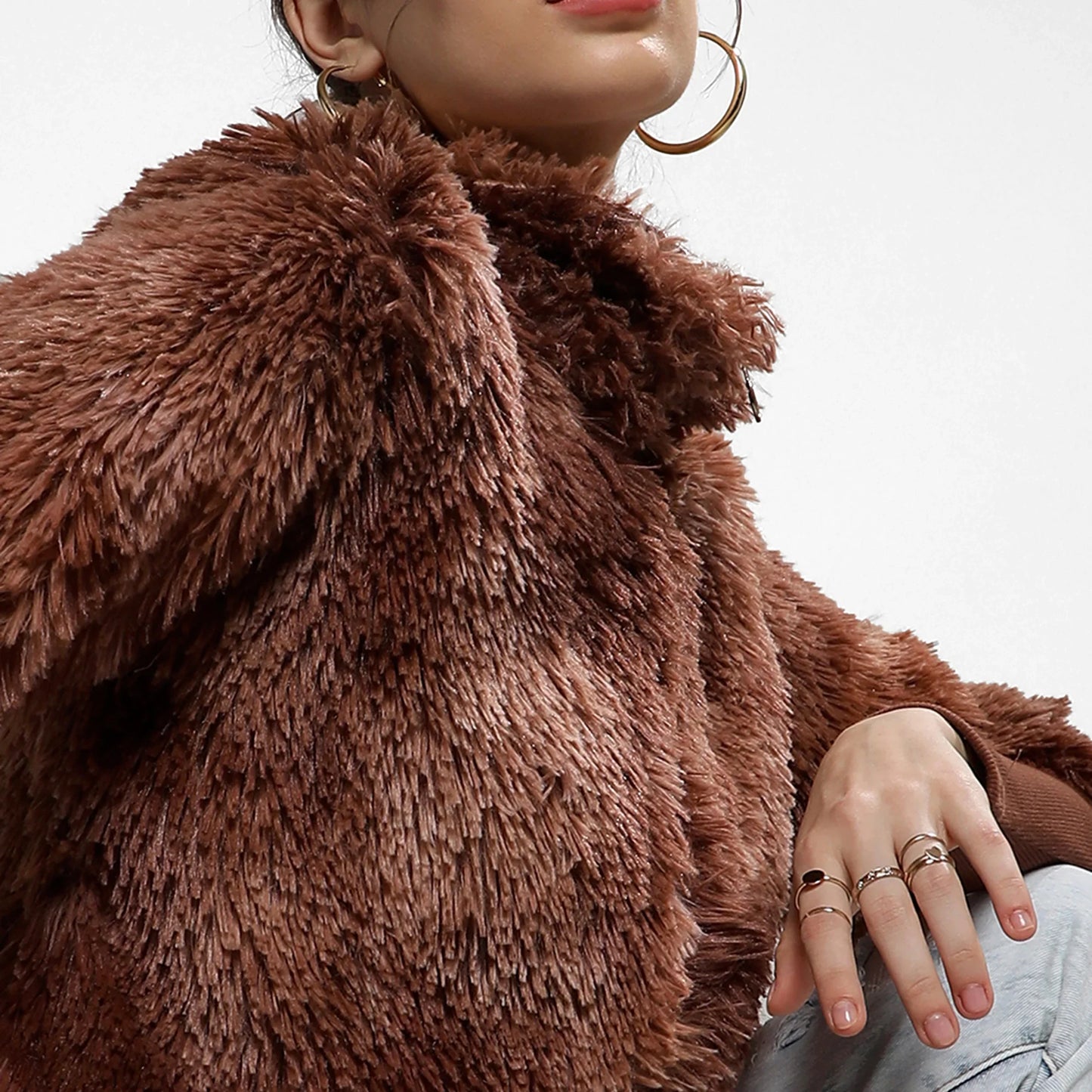 Chocolate Brown Faded Faux Fur Jacket