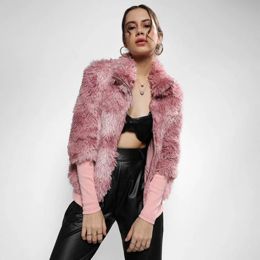 Blush Pink Faded Faux Fur Jacket