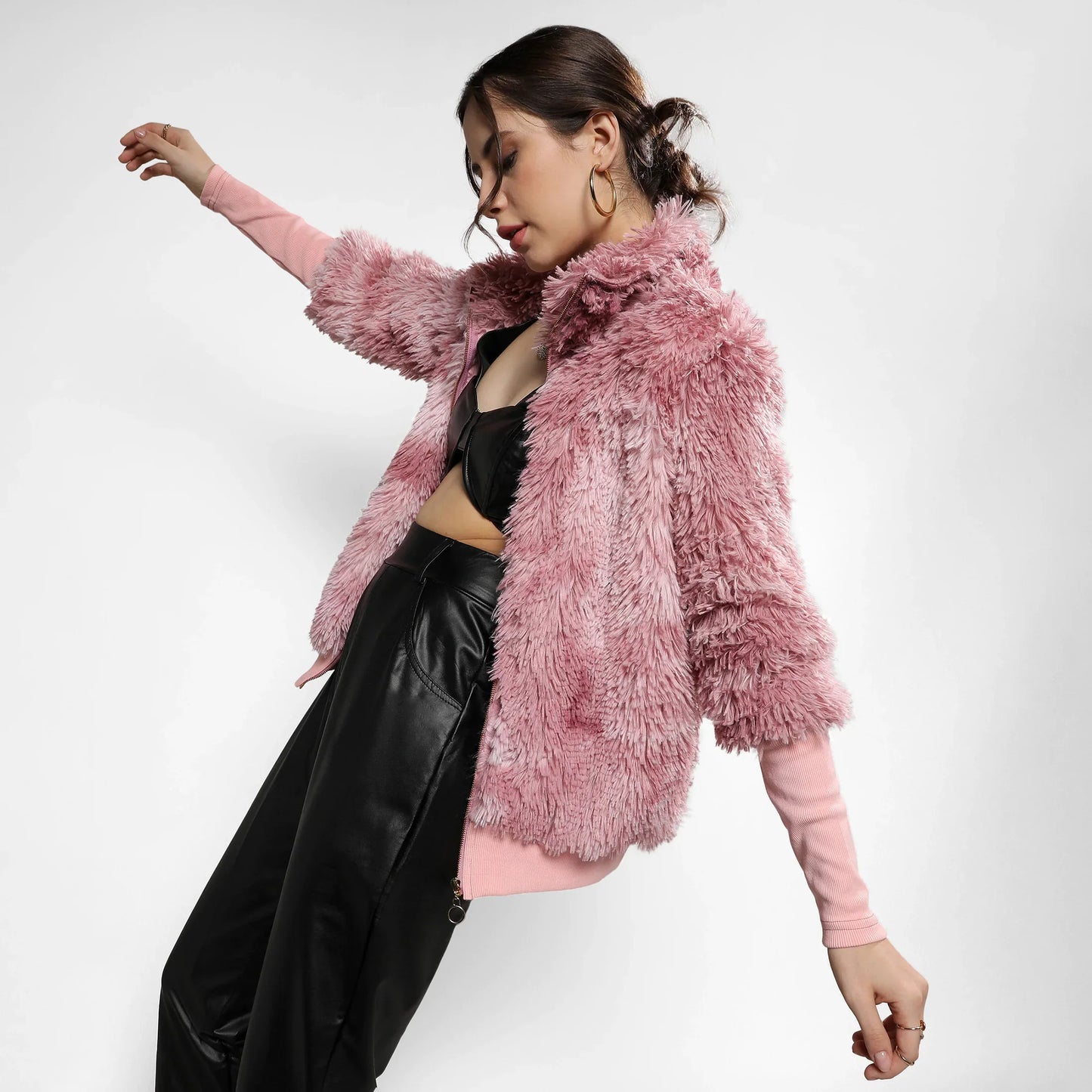 Blush Pink Faded Faux Fur Jacket