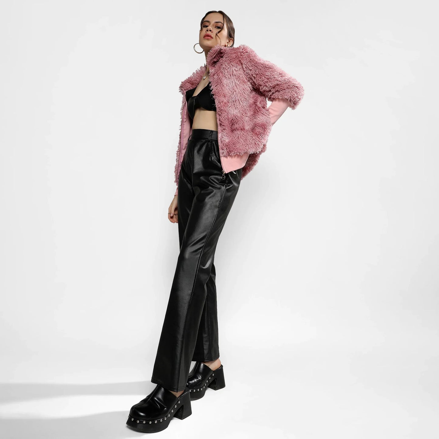 Blush Pink Faded Faux Fur Jacket