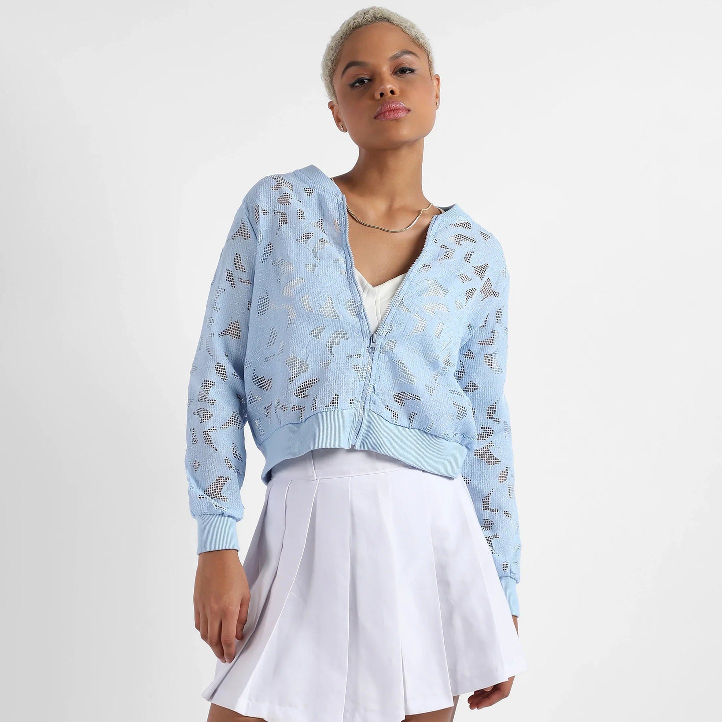 Sky Blue Self-Design Botanical Jacket