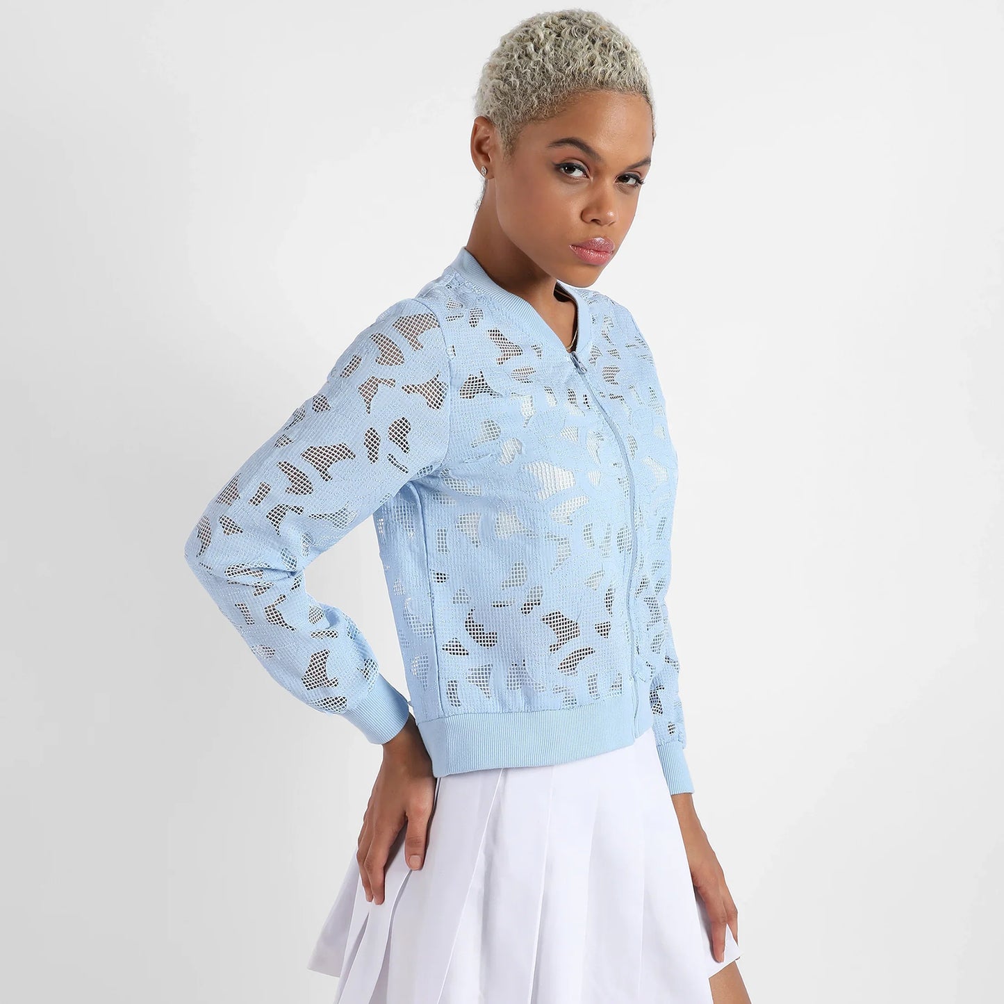 Sky Blue Self-Design Botanical Jacket