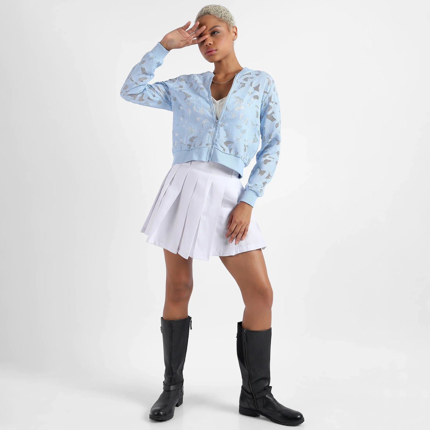 Sky Blue Self-Design Botanical Jacket