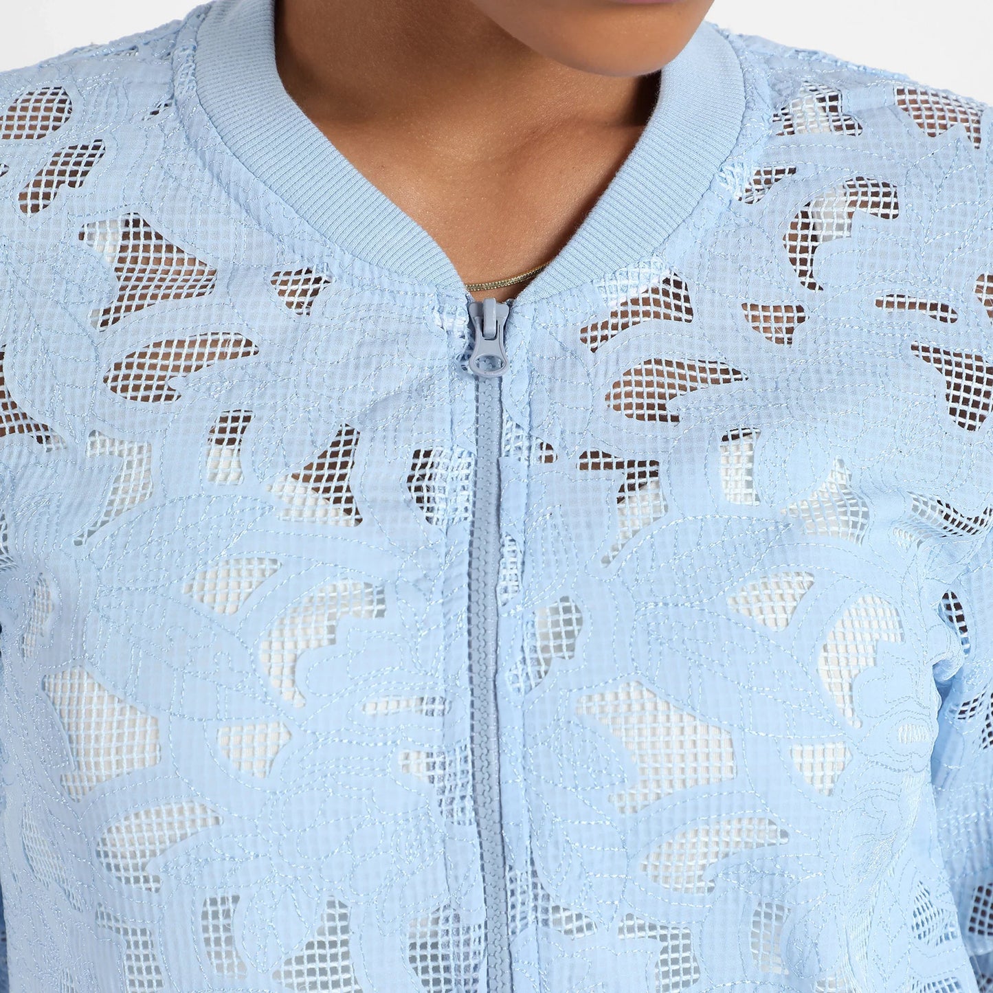 Sky Blue Self-Design Botanical Jacket