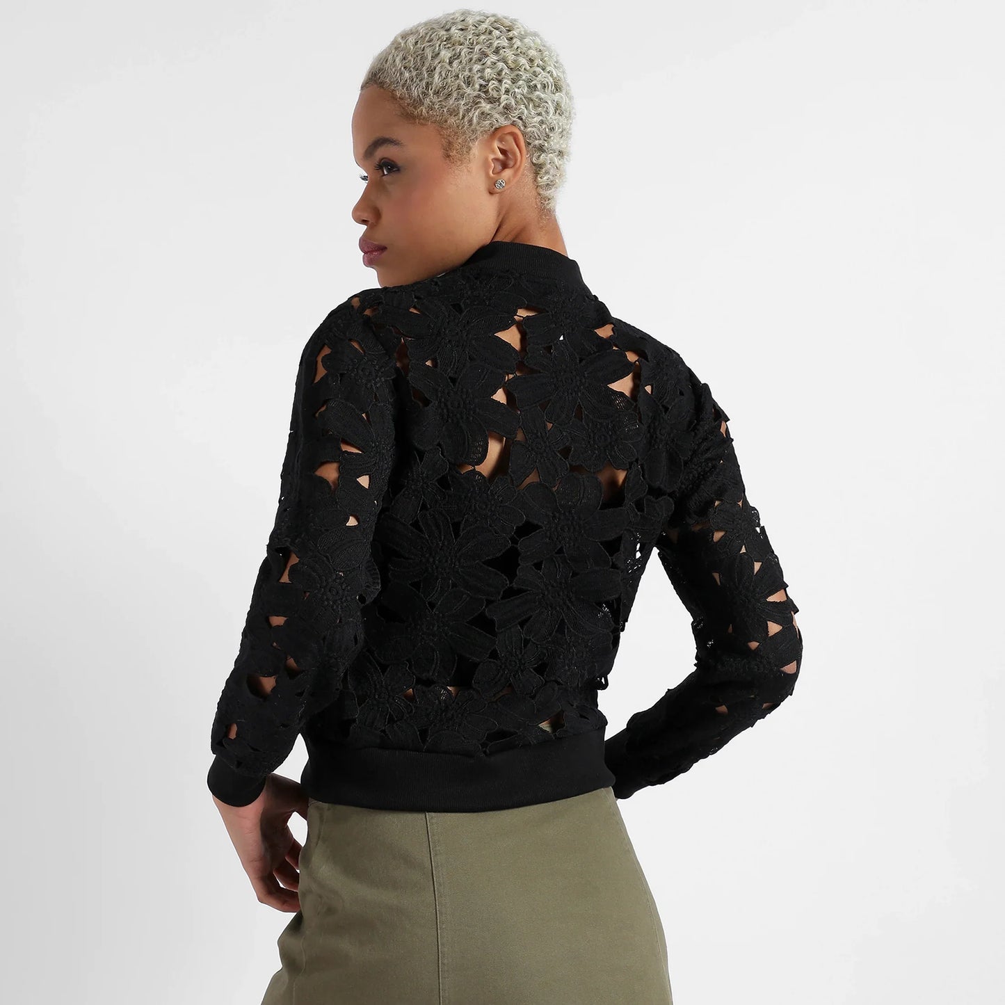 Jet Black Self-Design Botanical Jacket