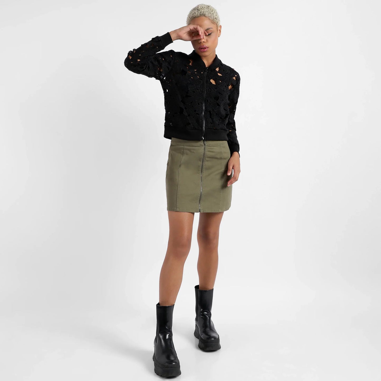 Jet Black Self-Design Botanical Jacket