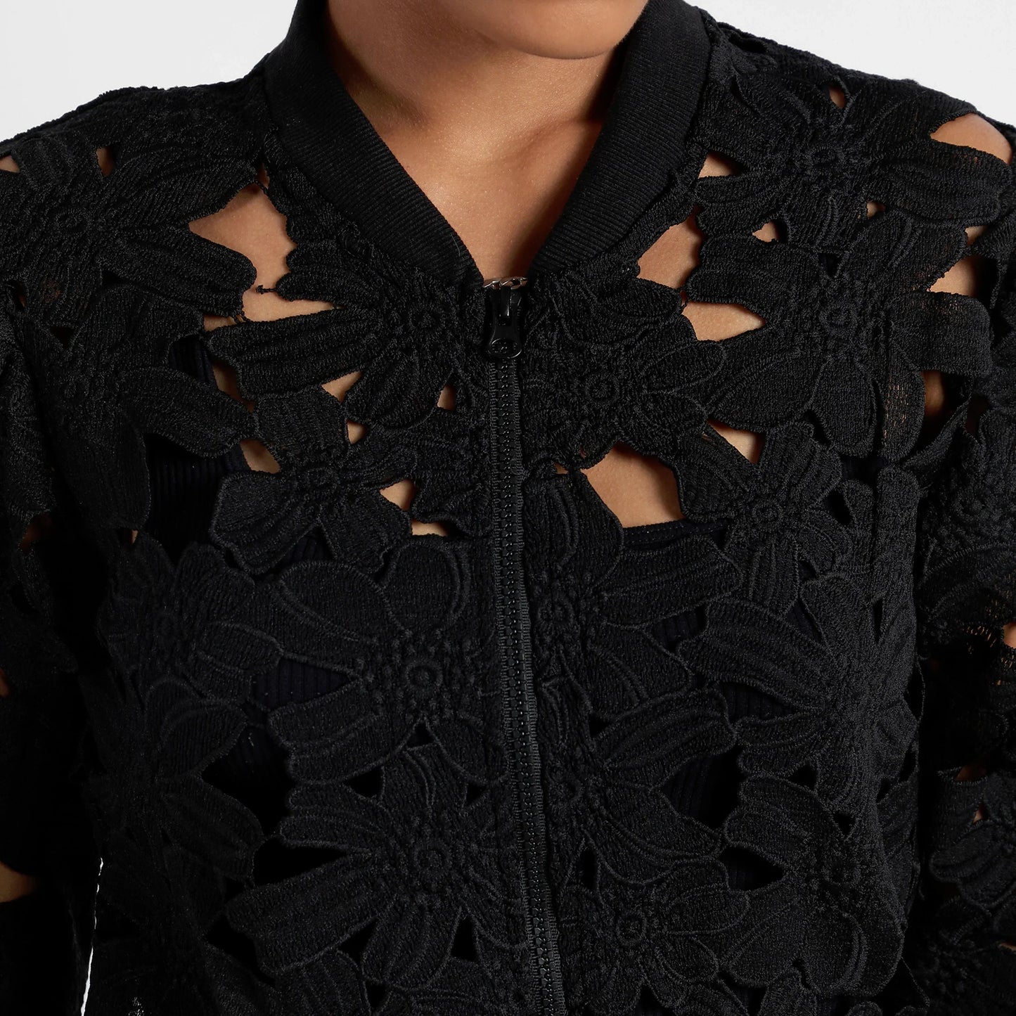Jet Black Self-Design Botanical Jacket