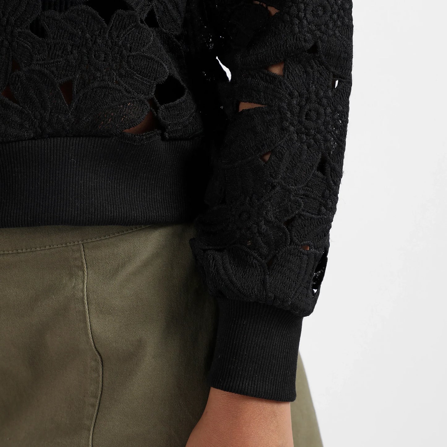 Jet Black Self-Design Botanical Jacket