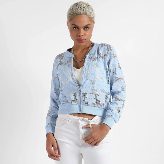 Icy Blue Self-Design Flower Jacket