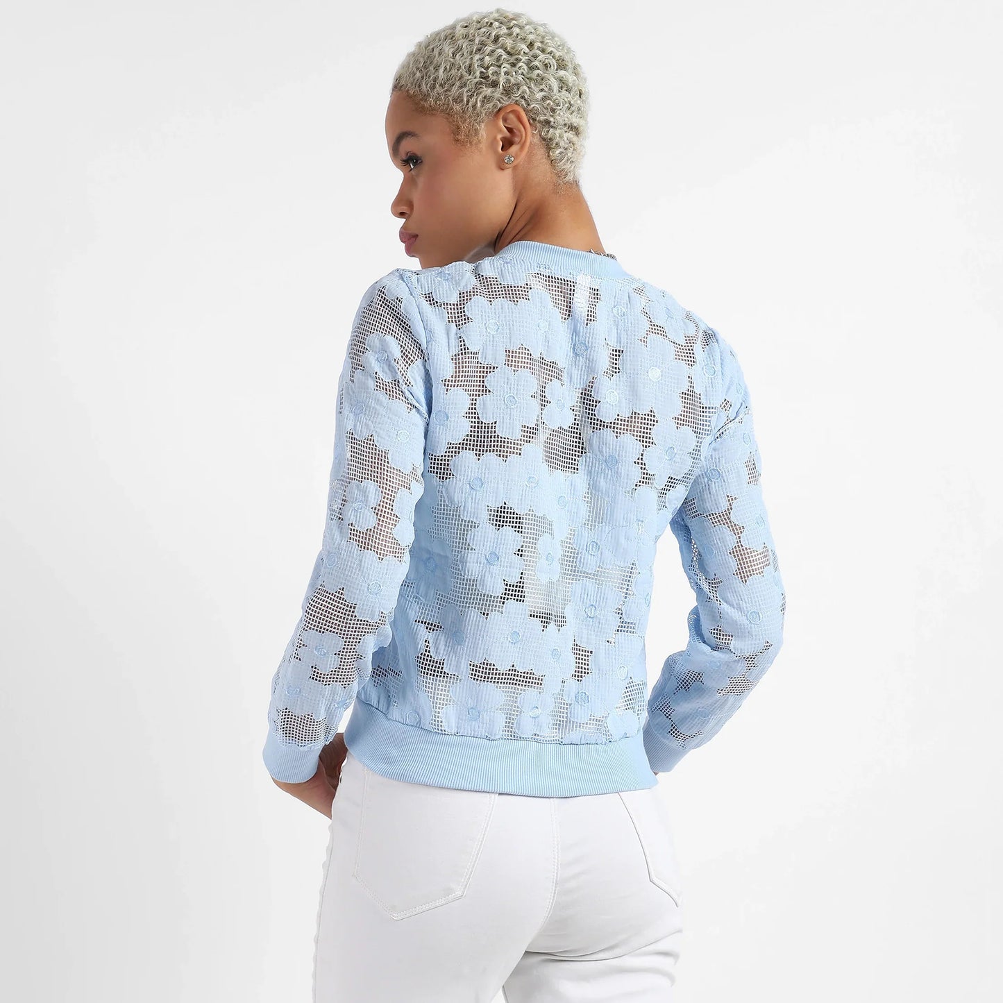 Icy Blue Self-Design Flower Jacket