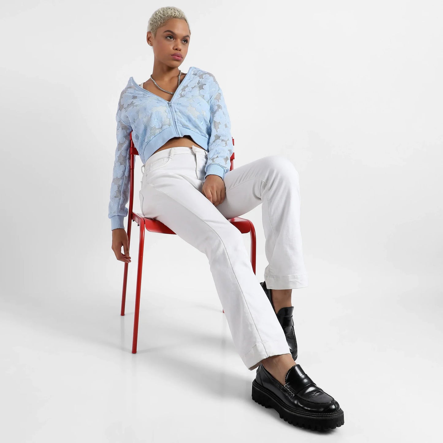 Icy Blue Self-Design Flower Jacket