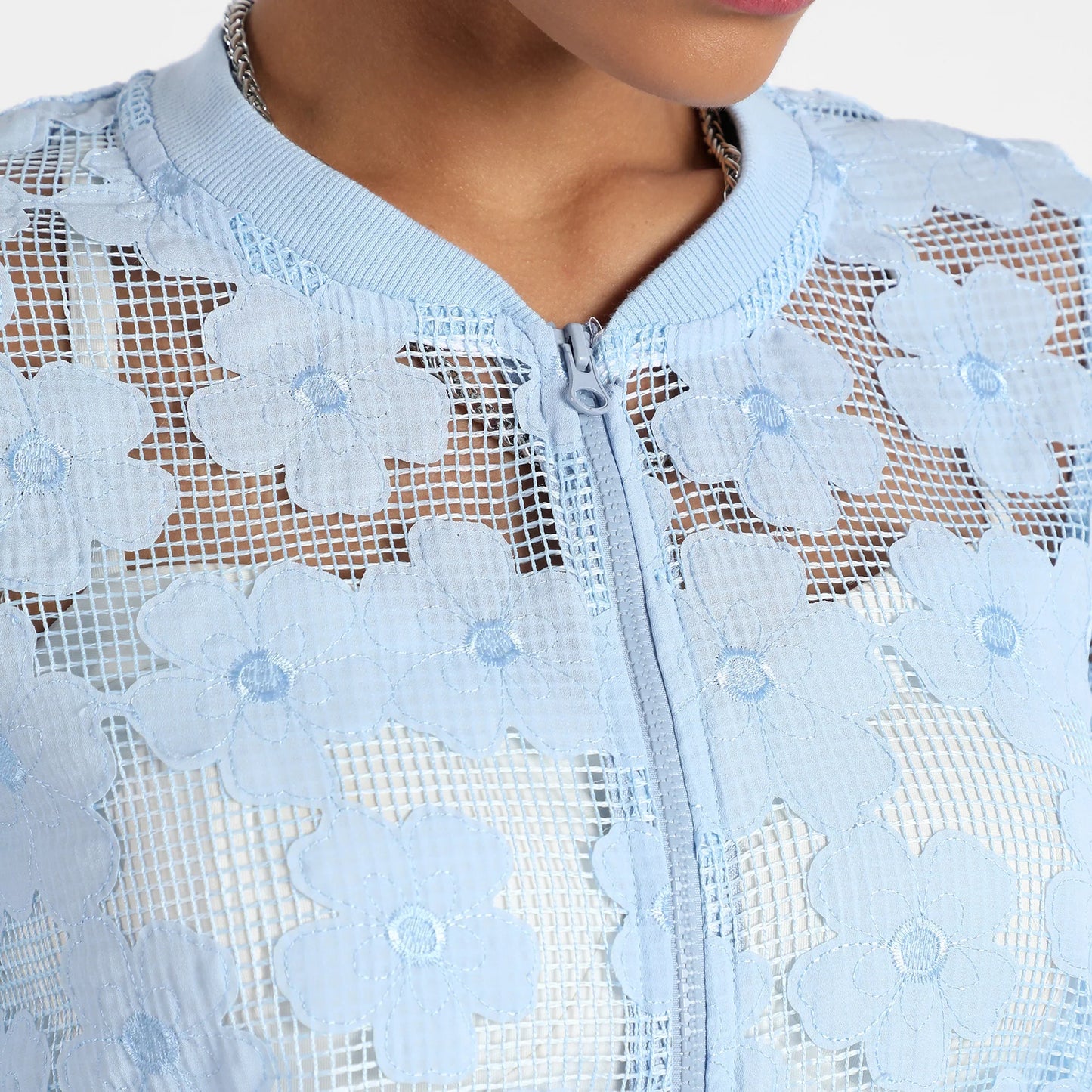 Icy Blue Self-Design Flower Jacket