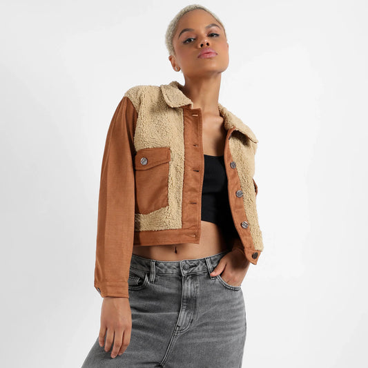 Brown Contrast Sherpa Jacket