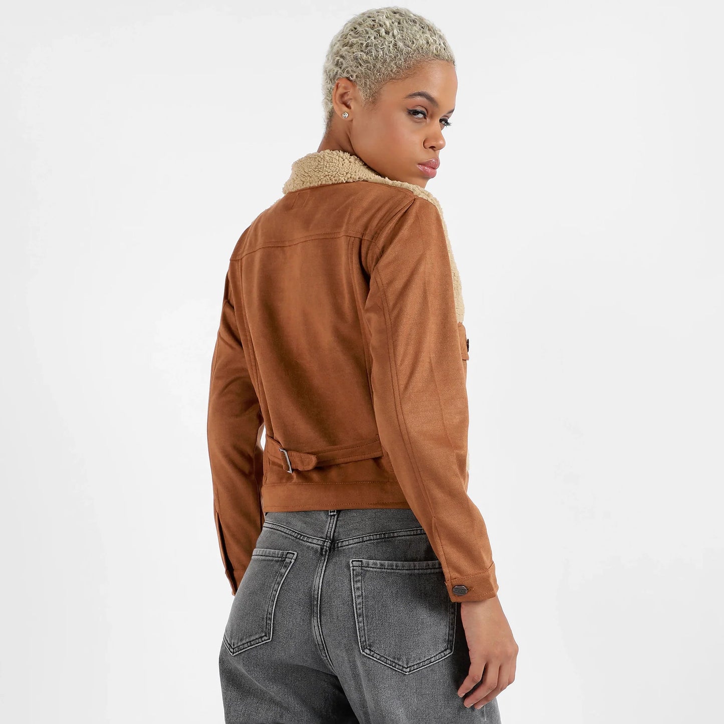 Brown Contrast Sherpa Jacket
