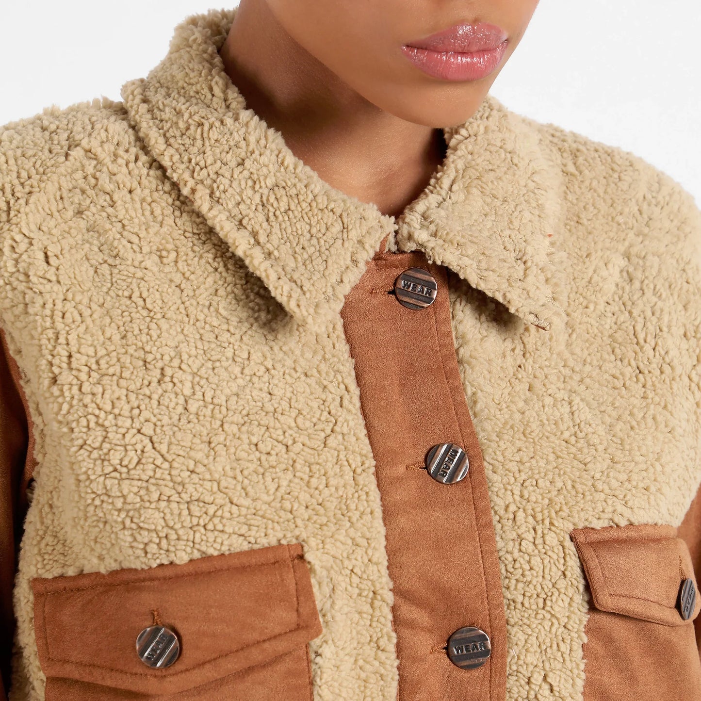 Brown Contrast Sherpa Jacket