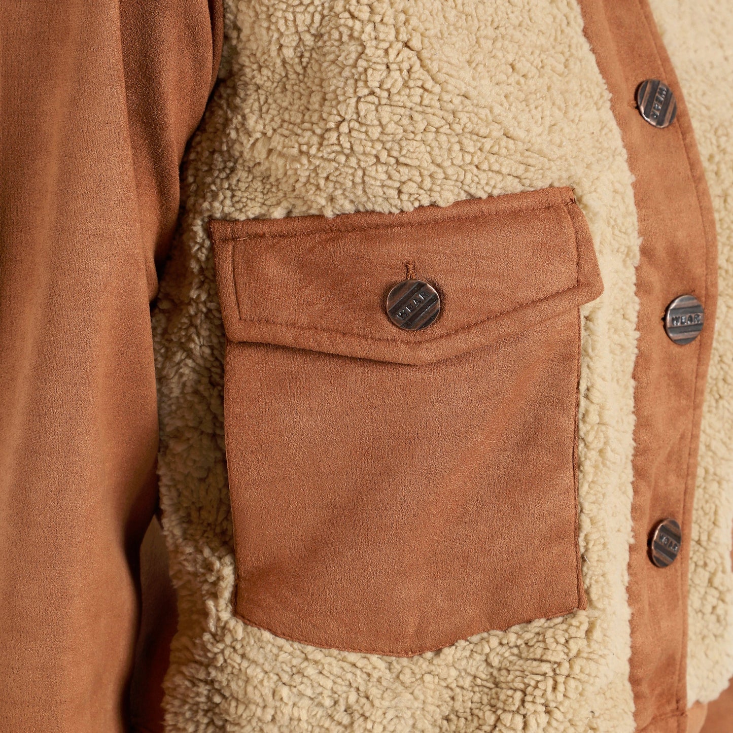 Brown Contrast Sherpa Jacket