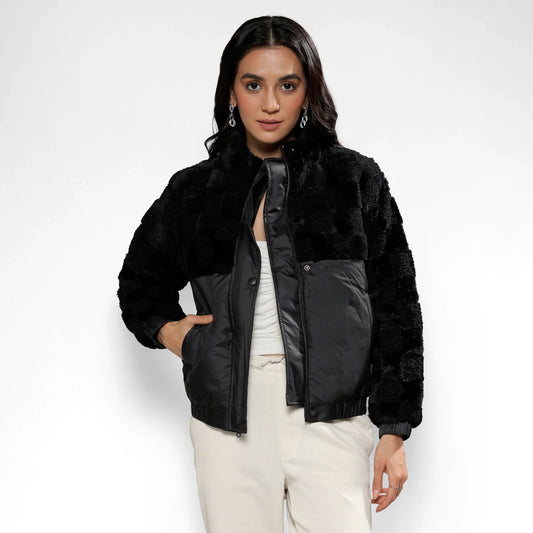 Carbon Black Fleece Self-Design Buffalo Check Jacket