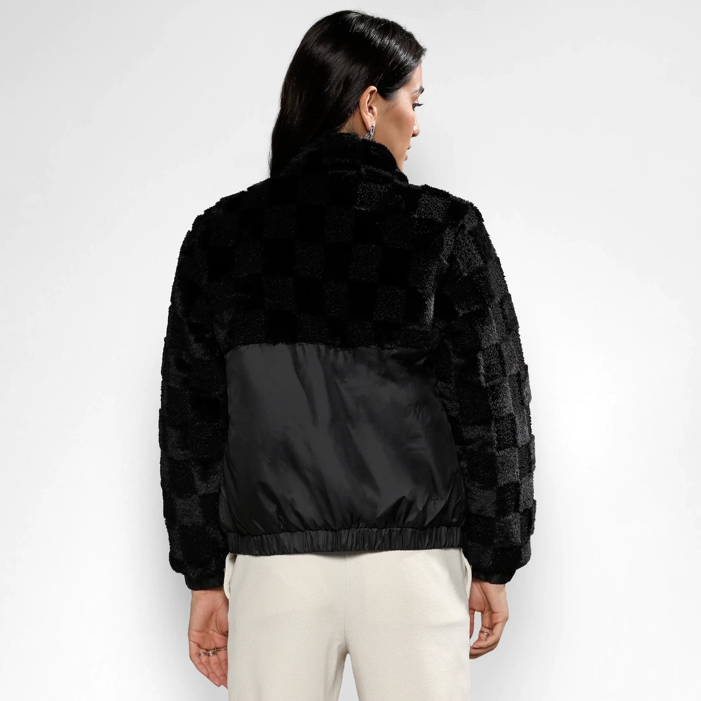Carbon Black Fleece Self-Design Buffalo Check Jacket