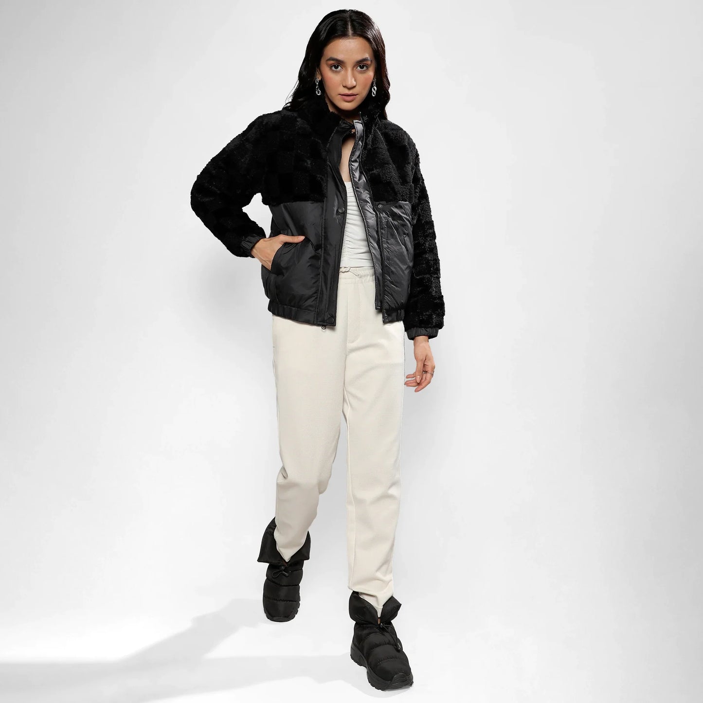 Carbon Black Fleece Self-Design Buffalo Check Jacket