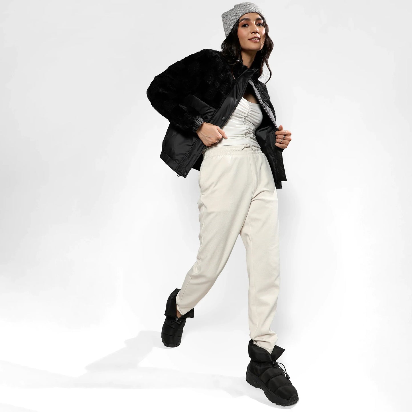 Carbon Black Fleece Self-Design Buffalo Check Jacket