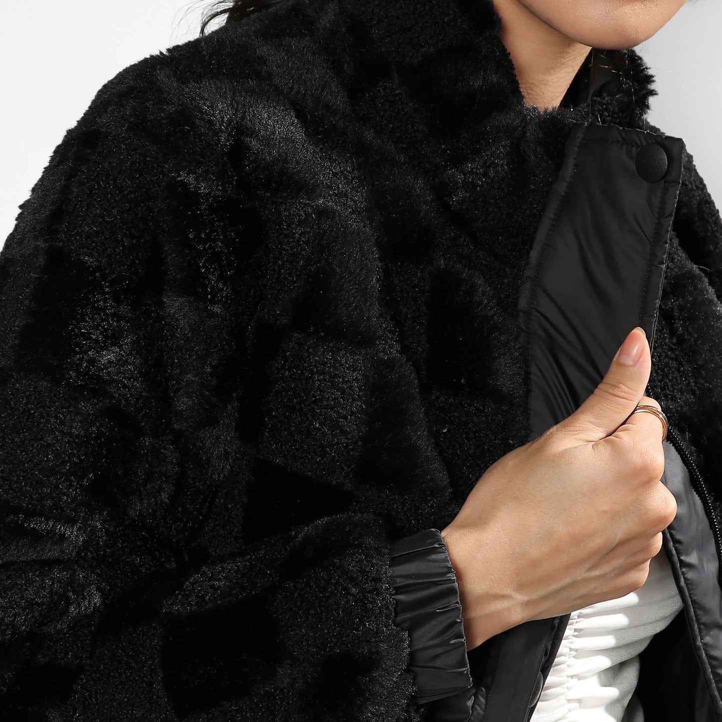Carbon Black Fleece Self-Design Buffalo Check Jacket