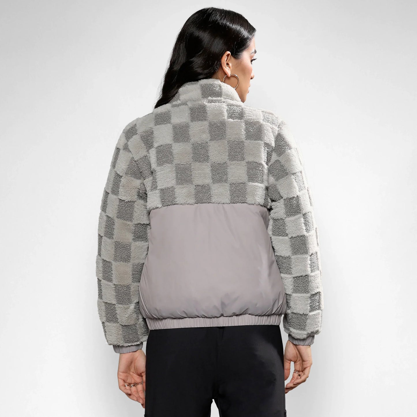 Moon Grey Fleece Self-Design Buffalo Check Jacket
