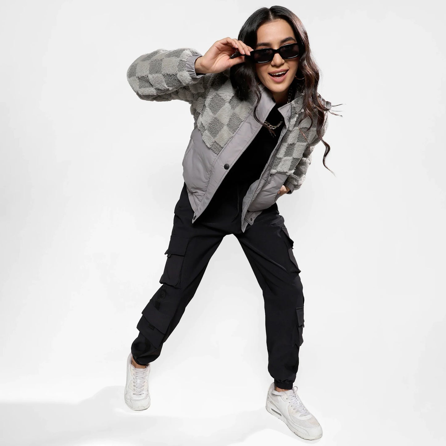Moon Grey Fleece Self-Design Buffalo Check Jacket